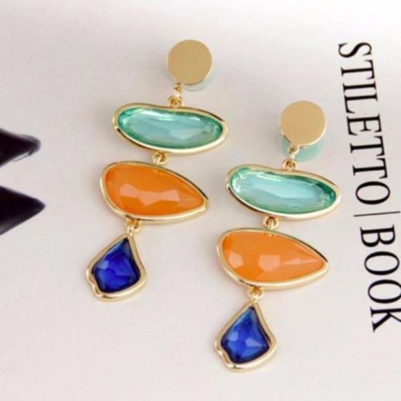 Candy Color Rhinestone Dangle Earrings - Picture 2 of 4